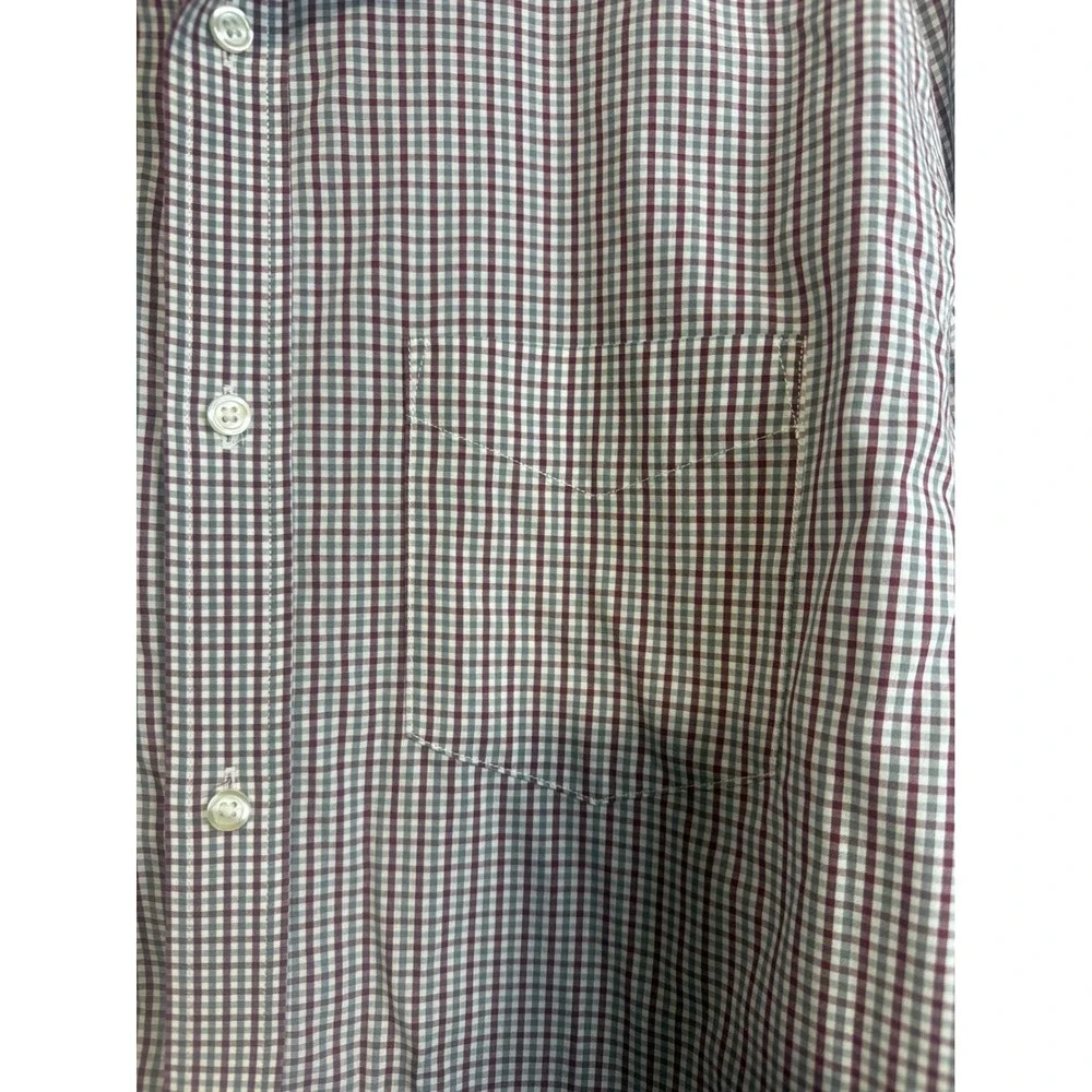 Banana Republic Mens XL Slim Fit Halton Check Button Down Shirt Burgundy Grey XL